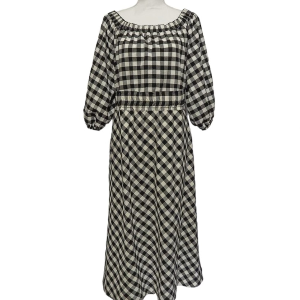 Anthropologie Maeve Black And White Smocked Midi Dress Medium